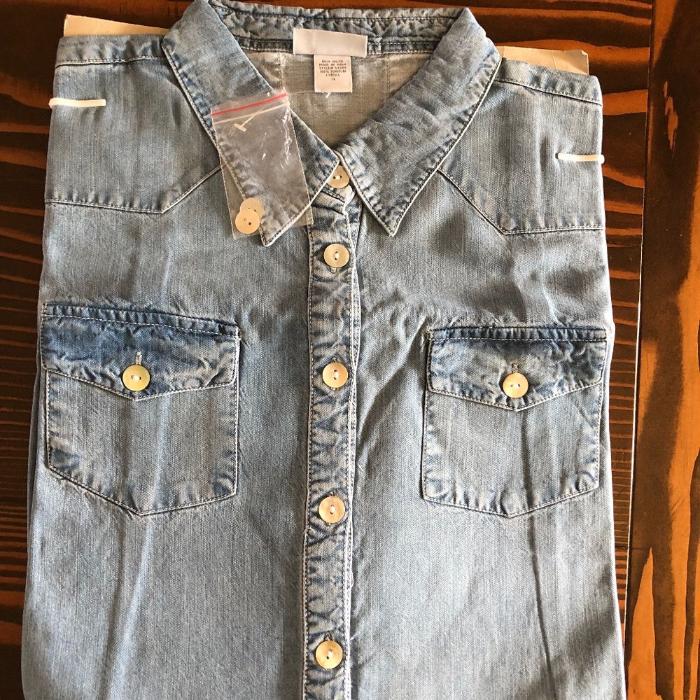 Soft Surroundings Tencel Denim Shirt Light Denim Women's Size 1X